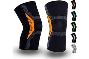 Ioggtser Knieorthese für Frauen und Männer, 2 Packungen Kniekompressionsmanschetten für Knieschmerzen, Meniskusriss, Linderung von Gelenkschmerzen, Knieschützer zum Laufen(L, Black-Orange)