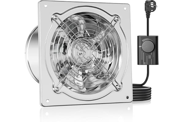 HG Power 150 mm Frånluftsfläkt med Varvtalsregulator för Kök, Silver | Metall, med backventil, för badrum, verkstad, garage och källare, 525 m³/h, kraftfull väggfläkt
