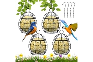 OFFCUP Fat Ball Bird Feeder, 4pcs Metal Fat Ball Bird Holder, Hanging Bird Feeder Holder Spherical with 4 S-shaped hooks for Outdoor Garden Wildlife Birds Finch Sparrow Robin (Black)