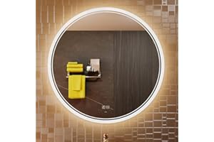 KWW Espejo de Tocador de Baño Circular LED Moderno a Gran Escala, Temperatura de Color Ajustable, luz Ajustable Antiniebla, Espejo Montado en la Pared Horizontal/Vertical (100_x_100_cm)