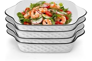 LUPATDY Lot de 4 mini plats à gratin carrés en céramique 1000 ml, 26,5 x 114,6 x 4,8 cm, avec poignées, pour friteuse à air chaud, four, four à micro-ondes (motif losanges)