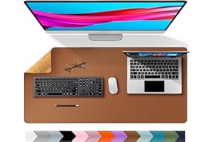 ‎AOTHIA Aothia Schreibtischunterlage, Mousepad,Mauspad,91cmx43cm,doppelseitige Schreibtischmatte aus Naturkork und PU-Leder,rutschfeste wasserdichte Ledertischmatte für Büro und Zuhause(Braun)