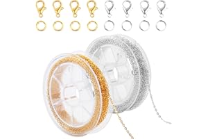 CXXTKCXXLC 2 Set Ensemble Rouleaux de Chaînes en Acier Inoxydable DIY 5m, Fermoir Bracelet Acier Inoxydable Or et Argent avec 40 Fermoirs et 100 Anneaux Ouvrants, 1,5mm