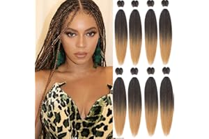 Leeven 8 Packs Ombre Brown Pre Stretched Braiding Hair Extension 26 Pouces Yaki Straight Synthetic Hair Fiber Hot Water Setting Easy Braids Hair Extension for Woman / T27#