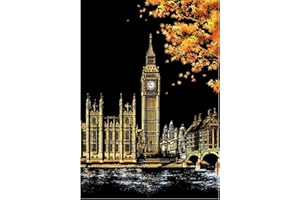 SMDSAZ 23 Colors Decorative Scratches Painting World Landmarks Pictures Scratch Drawing Paper Decoration Birthday Gifts (Color : London Big Ben)