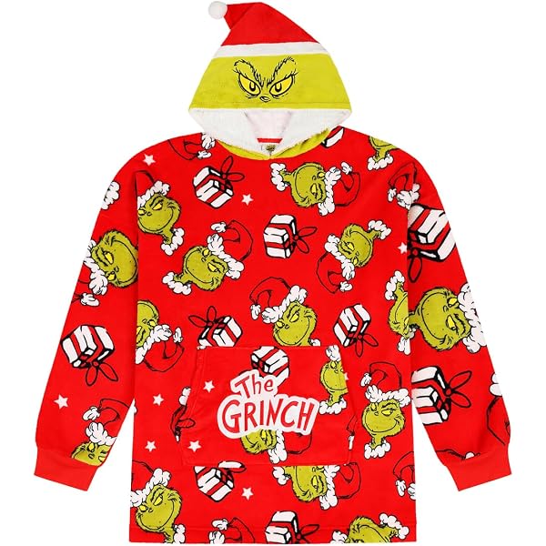 Felpa Con Cappuccio The Grinch Per Bambini E Bambine, Modello Unisex, Colore Nero, Con Stampa Natalizia