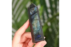 MAIBAOTA 4" Labradorite Healing Crystals Wands Gifts for Beginners Hexagonal Point Tower Meditation Nature Reiki Polished Protection Decor Large Crystal 1pcs