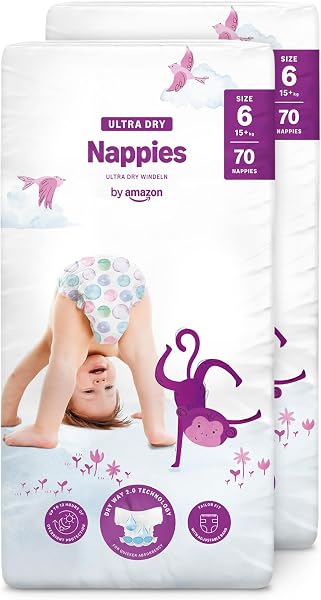 By Amazon Pañales ultra-secos, Talla 6 (15+ kg), Con canales, Bianco, 140 Unidad (2 Paquetes de 70) - Nueva versión (Anteriormente una marca Mama Bear brand, el mismo producto) - 1