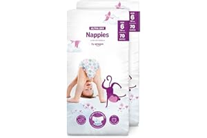 By Amazon Pañales ultra-secos, Talla 6 (15+ kg), Con canales, Bianco, 140 Unidad (2 Paquetes de 70) - Nueva versión (Anteriormente una marca Mama Bear brand, el mismo producto)