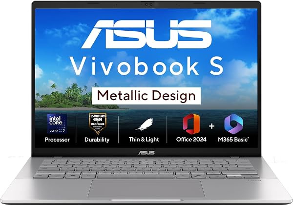 ASUS Vivobook S14, Intel Core Ultra 7 255H, 16GB RAM, 512GB SSD, FHD+ 14", Windows 11,Office Home 2024 M365 Basic (1Year)*, Cool Silver, 1.4Kg, S3407CA-LY084WS,