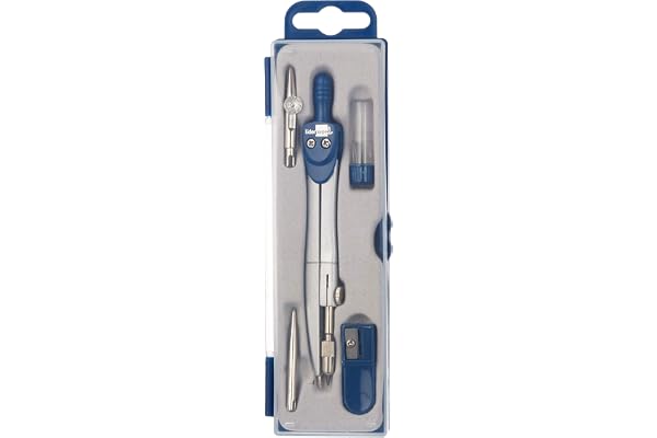 Liderpapel 911831 Compas Scolaire Circonférence 38 cm Longueur 12,5 cm Taille-Mines Tire-Ligne Mine 2 mm Couleurs Assorties
