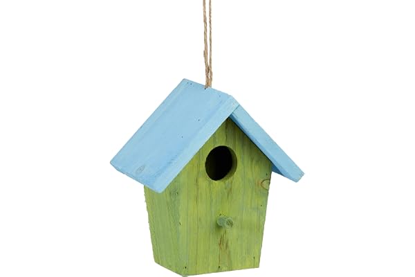 Relaxdays Maison à oiseaux nichoir perchoir en bois coloré à suspendre HxlxP: 16 x 15 x 8 cm, vert