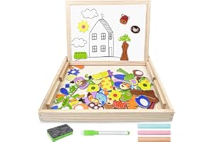 Lectorias 120 Piezas Puzzle Magnetico con Tabla de Dibujo y Tizas, Rompecabezas Magnético de Madera, Madera Magnético Puzzles, Juguete Educativo para Niños, Juguetes Montessori para Niños Niñas