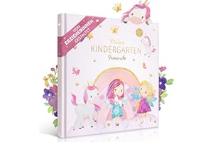 EULENTALER® Freundebuch Kindergarten Mädchen I Von Erzieherinnen gestaltet I Handgemalte Einhörner, Feen und Prinzessinnen I Kinderfreundliche Gestaltung I Mit Goldprägung I Freundschaftsbuch Einhorn