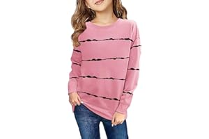 Haloumoning Sweatshirt Fille Rayures Col Rond Enfants Pull Décontracté Manches Longues Tops