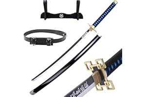 Hashiman Katana Demon Slayer - Réplica Sable Manga Anime + Soporte Espada de Madera + Cinturón - Juguete Cosplay Catana Japonesa Niños Adultos - Juego Disfraces Ninja (Muichiro Tokito)