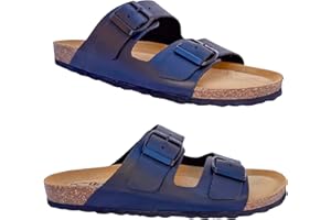 GONKOS®, Sandalias de Piel con Hebillas, Piel Autentica, Corcho Natural, Hebillas ajustables al Pie, Sandalias Hombre/Mujer, Suela antideslizante EVA, Calzado de Calidad Hecho en España