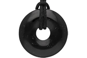 Lebensquelle Plus Edelstein Donut Ø 30 mm + Baumwollband + Edelsteinkarte | Naturstein Anhänger Halskette | Echte Heilsteinkette inkl. Band