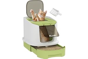 PawHut Cat Litter Tray with Lid, Cat Litter Box with Deodorisation Bags, Scoop, Top Entry, Litter Tray with Drawer Pan, Green