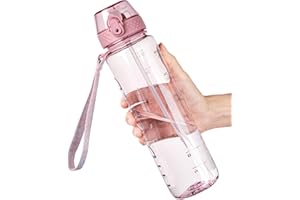 OLDLEY 1L Sports Water Bottle with Straw, Tritan 1 Litre Motivational Drink Bottle, BPA Free Leakproof Transparent Water Bottle with Time Marker for Cycling, School, Gym, Outdoor (Pink)