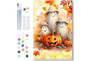 Fumupe Halloween Ghost Painting by Numbers Adults with Frame, Painting by Numbers Autumn, DIY Set Adults with Brushes and Acrylic Paints, Hand Painted Oil Painting Canvas for Home Decor, 20 x 30 cm
