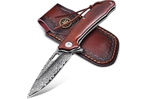 univinlions Cuchillo de bolsillo de acero de Damasco Cuchillo plegable con funda Cuchillo de supervivencia al aire libre de acero de Damasco afilado para acampar Regalos de coleccionista