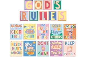 SWEETZER & ORANGE S&O God's Rules 10 Commandments for Kids Poster & Karten-Set – helle und bunte Zehn Gebote Wanddekoration – Sonntagsschule Dekorationen für Klassenzimmer – 10 Gebote Wandkunst – 10 Gebote Poster