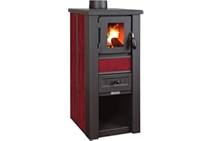 ProTermo Lava Ceramic Kaminofen Rot - 6,5 kW Heizleistung - 35x44x78 cm Holzofen mit Schamottsteinen mit Sichtfenster Holz Kamin - Bauart 2