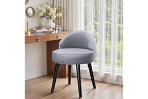 Qivange Velvet Vanity Dressing Table Chair Stool with Low Back and Wooden Legs, Makeup Vanity Chair Stool for Bedroom Dressing Table, 49 x 49 x 68CM, Grey