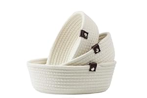ASTER HOME Set di 3 Cestini Portaoggetti – Cestino in Corda di Cotone – Cestini Organizer per Cucina, Soggiorno, Bagno - Contenitori Multiuso in Tessuto per Giocattoli, Chiavi, Telecomandi (Bianco)