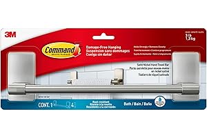 Command Toallero de Baño, Niquel Satinado, Estándar - Toallero de Pared Adhesivo sin Taladro, 30cm - Instalación Fácil sin Dañar Paredes