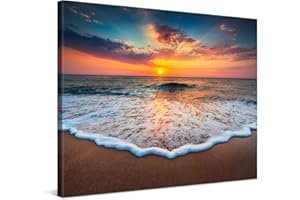 PICANOVA – Cuadro Sobre Lienzo Sea Sunset 80x60cm – Impresión En Lienzo Montado Sobre Marco De Madera (2cm) – Disponible En Varios Tamaños – Colección Playas