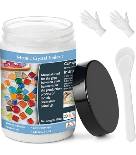 Mosaic Crystal Grout Kit With Scraper, Mosaic Crystal Sealant, Handmade Decorate Tessellated Coasters, No Need To Add Water, Perfect For DIY Craft Projects & Tile Accessories (Translucent, 14oz - View #3