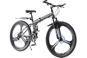 BSTSEL 26 Inch Folding Mountain Bike 3 Spoke Wheels Bicycle,17 Inch Frame Mountain Bicycle - 21 Speeds Disc Brake