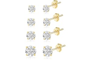 ASH'S CHOICE Stud Earrings for Women, 6 Pairs Sterling Silver 925 Gold Studs Set, Multipack Small Gold Stud Earirngs for Women Girls Kids, Hypoallergenicl Mini Leaf Ball Cubic Zirconia Studs Jewelry Christmas Gifts