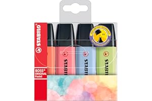 Stabilo BOSS ORIGINAL Pastel - Evidenziatore - Astuccio da 4 - Rosa Corallo/Fior di Ciliegio/Azzurro Ghiaccio/Lime