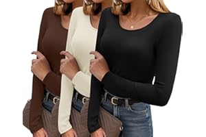 Ekouaer Camiseta Termica Mujer Mangas Largas 3pcs Ropa Interior Corte en U Camisetas Manga Larga Térmica Ajustado XS-XXL