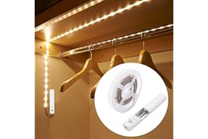 UNIKS 1.5M 45LED Luce Armadio Striscia LED Striscia a Batteria con Sensore di Movimento. 3000K Bianco Caldo Luce Notturna per Camera da letto, Guardaroba, Corridoio e scale.