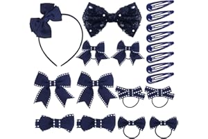 QAZIUY 20Pcs School Hair Accessories Kit,Navy Blue Girl Hair Bow Glitter Hair Clips Ribbon Hair Barrettes Bow Headband,Blue Hair Accessories for School Girl Toddler