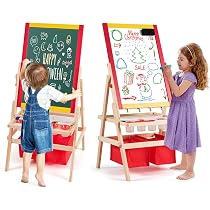 Cavalletto 3 In 1 In Legno Kramow Per Bambini 3-8 Anni – Lavagna Magnetica, Lettere E Numeri, Animali Puzzle E Rotolo Di Carta