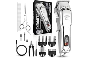 COLDSPOT Dog Grooming Clippers Professional for Thick Hair, Full Metal Body Black Ceramic Blade LED Display Low Noise Rechargeable Cordless Dog Grooming Kit