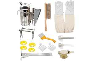 MOGOULUA 15pcs Apicoltura Tool Kit per Apicoltore Manuale Alveare Fumatore Apicoltore Guanti Bee Brush Feeder Telaio In Acciaio Inox Pinza Regina Bee Catcher Alveare Kit di strumenti