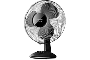 Taurus - Ventilador de mesa Greco 16 Elegance 40 W | Silencioso| 3 aspas/ 40cm de diámetro | Sistema de oscilación | Inclinación regulable | Portable | Rejilla extraíble | Elegante diseño | Negro