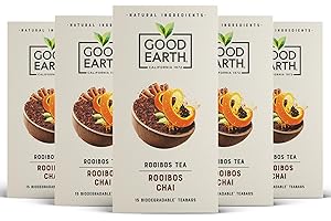 Good Earth Tea Co. Rooibos Chai Tea Bags - Naturally Caffeine-Free Herbal Redbush Tea with Warming Cinnamon, Ginger and Cardamom Spices - 5 x 15 Biodegradable Teabags
