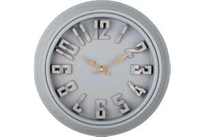 DIYZON 16'' 3D Font Large Wall Clock Silent Non Ticking, Classicl Retro Timepiece Battery Powered Home, Large Numbers Easy Read, Suitable for Indoor Living Room - Bedroom - Kitchen (Gray)