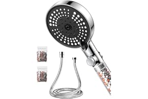 VOXON Duschkopf mit Schlauch 1.5M, Wassersparender Duschkopf mit Filter und 6 Strahlarten & Stoppfunktion, Handbrause mit schlauch druckerhöhend mit 3-Lagen-Filtration und zusätzlichen Steinen
