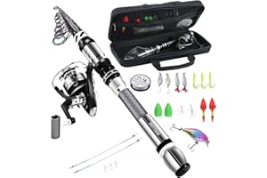 BNTTEAM Ensemble de Canne à pêche Portable et Moulinet en Fibre de Carbone Pointe de Canne Fluorescente, Kits de Sac de Transport de Ligne de leurres de pêche pour Voyage en Eau Douce salée