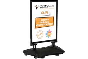 DISPLAY SALES Caballete publicidad exterior WindPro® SLIM | Caballete publicitario OUTDOOR en formato DIN A1 | Soporte para cartel A1 en negro | Panel publicitario de doble cara para 2 carteles