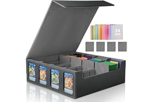 Jaffzora Boîte de cartes pour MTG Commander, plus de 3000 MTG avec 24 intercalaires colorés et 4 supports de cartes, rangement de collection de cartes avec fenêtres d'affichage, convient pour cartes