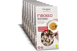 TREVIJANO - Risotto Mediterráneo: 7 bolsas de 280g cada una. Cada bolsa contiene 3 raciones de Risotto compuesto de: arroz, tomate deshidratado, calabacín, ajo, aceitunas, cebolla y orégano